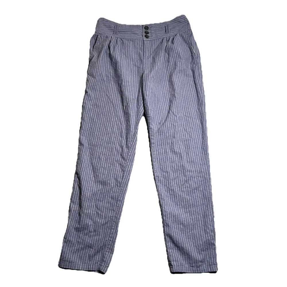 Sundance Amelia Trouser Pants Womens 8‎ Linen Blend Pleated Pinstripe Blue Beige